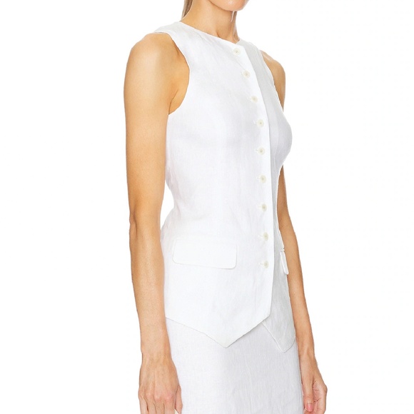Must Have Classic Helsa Revolve Linen Button Tunic Vest White Clean Beauty - Picture 3 of 11